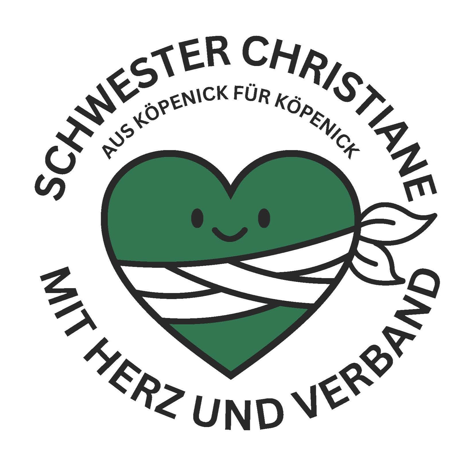 Logo - Schwester Christiane - mit Herz und Verband - grünes Herz mit weißem Verband